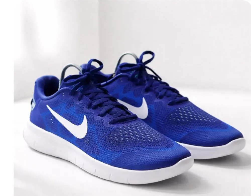Nike Free Blue White Swoosh Lime Green Sz 7 Youth Wmn 8-8.5 Equivalent Sneakers